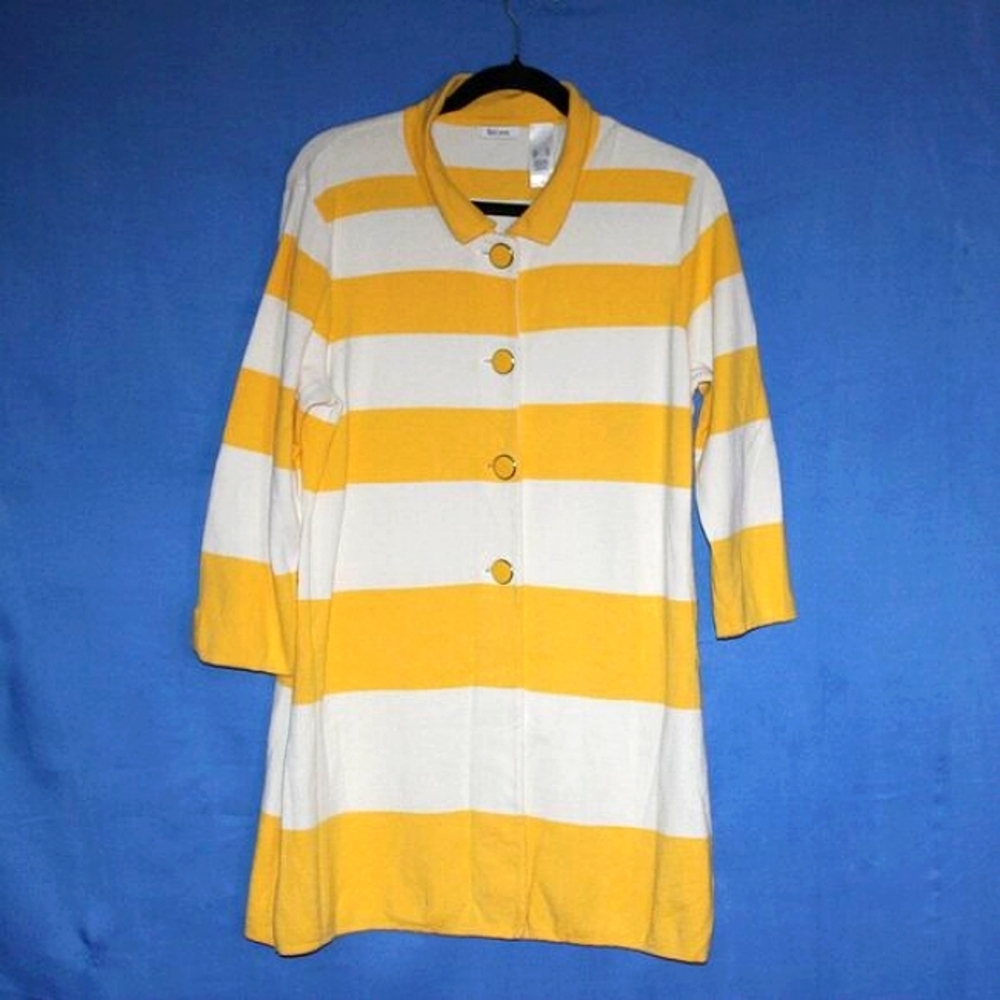 Liz & Co. Yellow Stripe Cotton Longline Cardigan XL